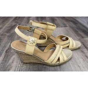 Jack Rogers Size 8.5 ABBEY Natural Raffia Gold Wedge Sandals